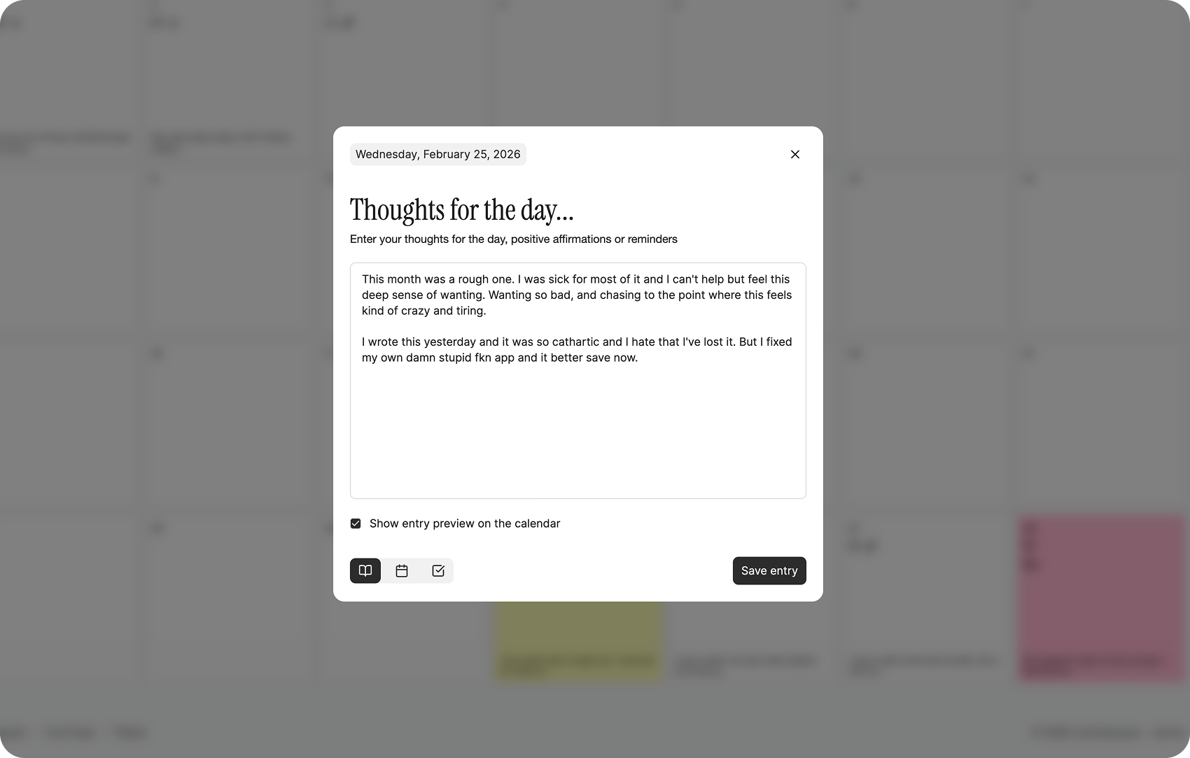 Vision Tracker journal pop-up